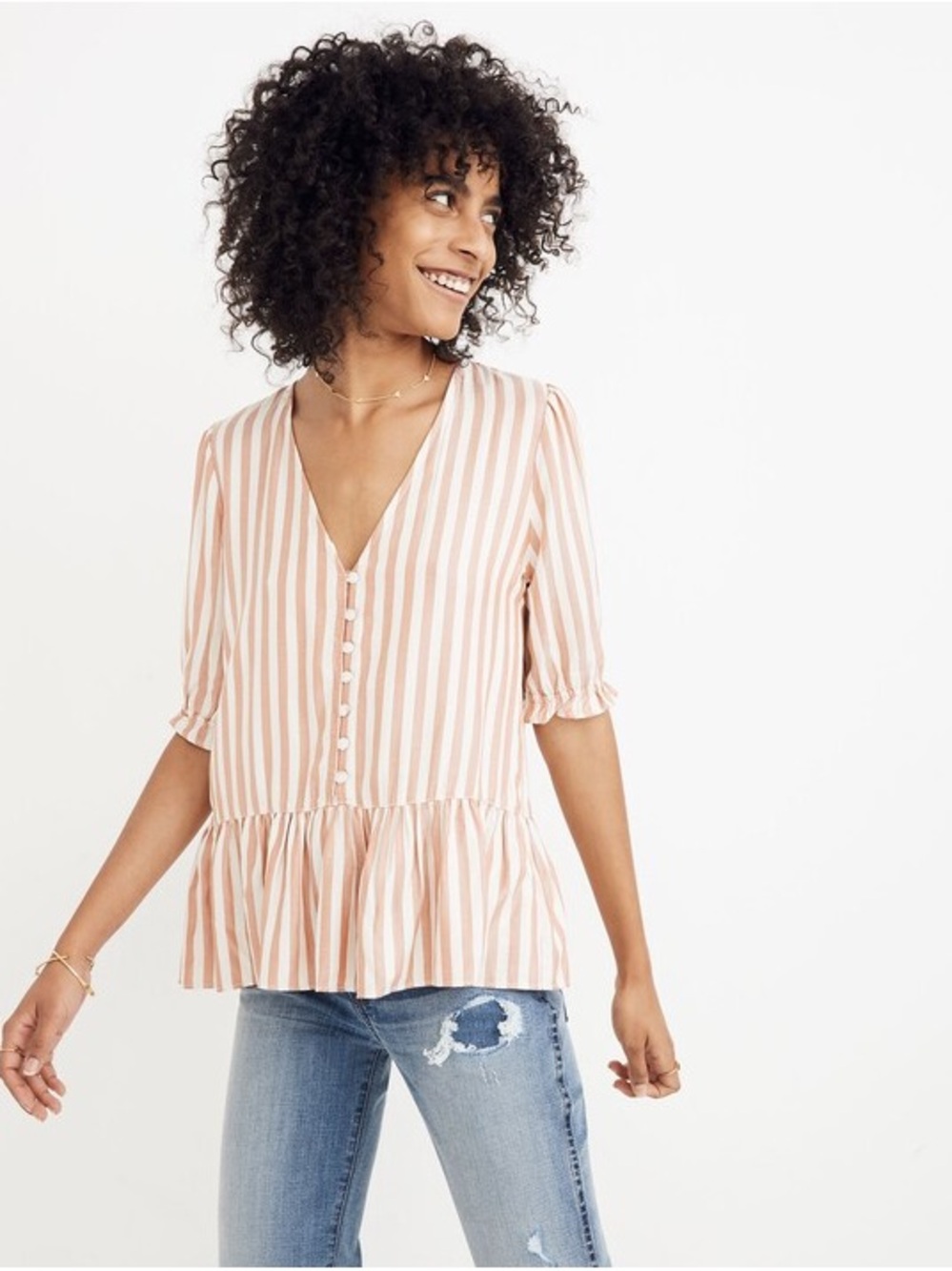 Madewell Courtyard Ruffle-Hem Women’s Top in Stripe